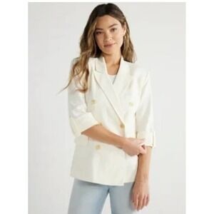 Sofia Vergara Blazer Ivory Cream Linen Blend Double Breasted Jacket S